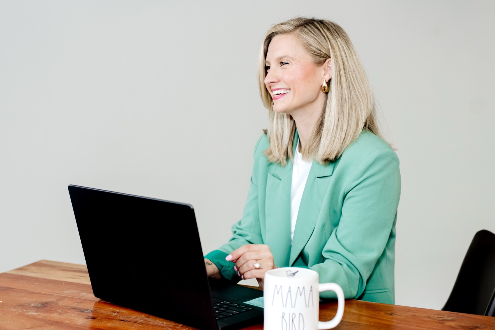 Haley working at her desk